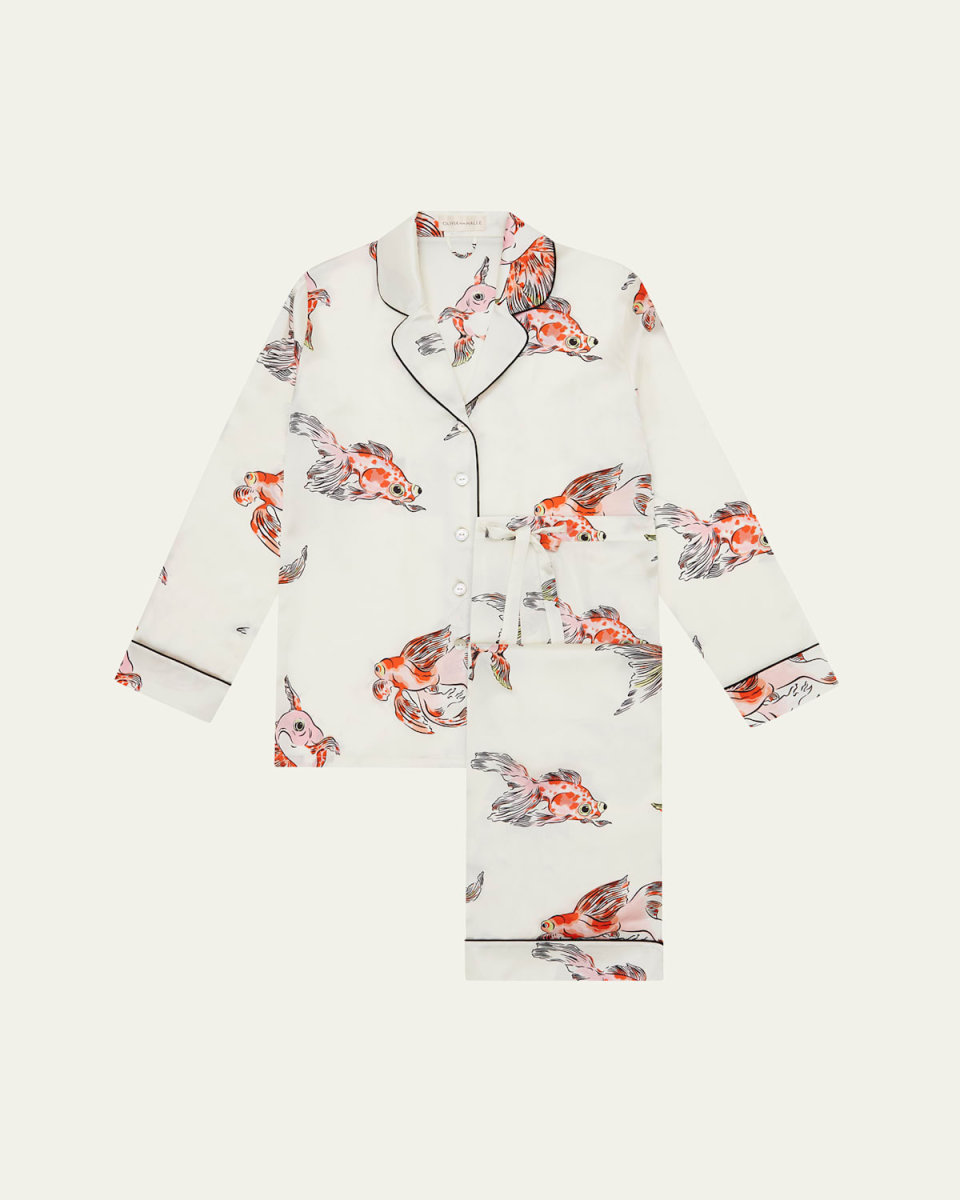 Lila Cora Fish-Print Silk Pajama Set